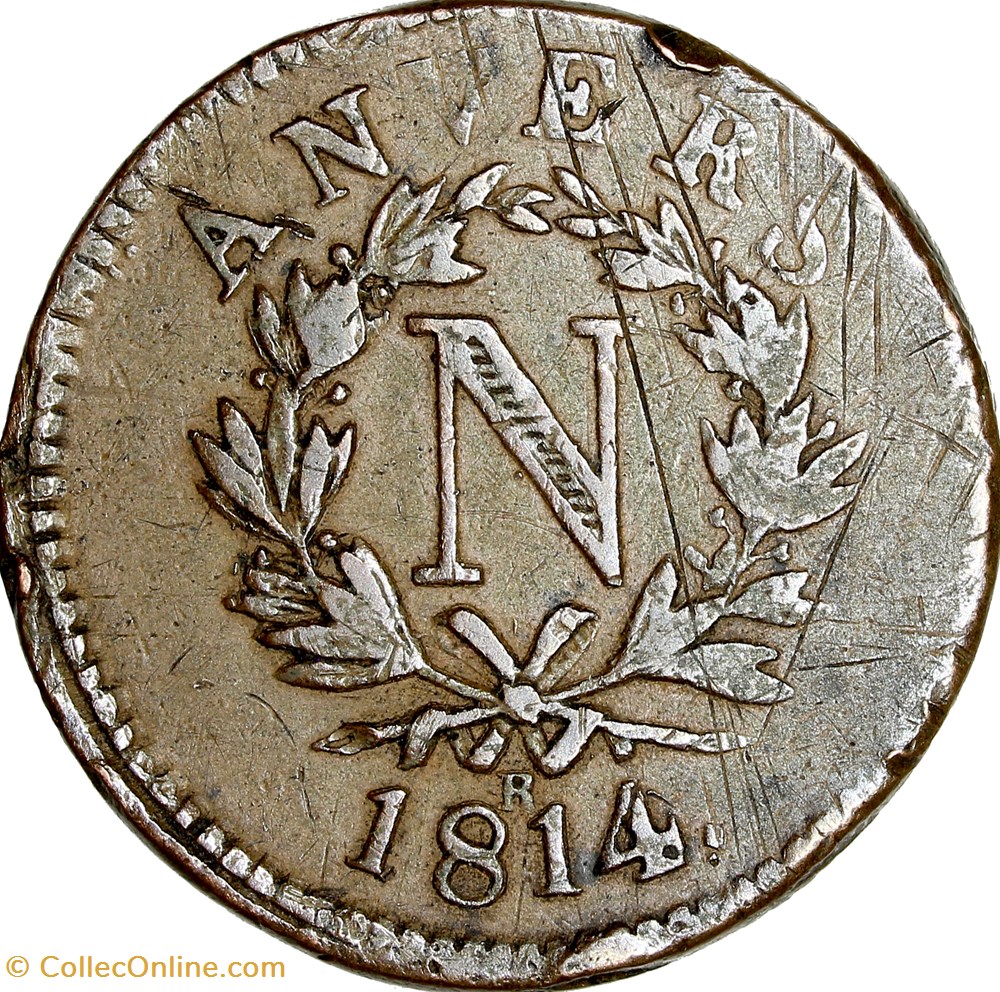 10 centimes d'Anvers au N, Napoléon Ier, 1814R, Anvers, atelier de Wolschot monnaies monde france 10 centimes anvers au n napoleon ier 1814r anvers atelier de wolschot