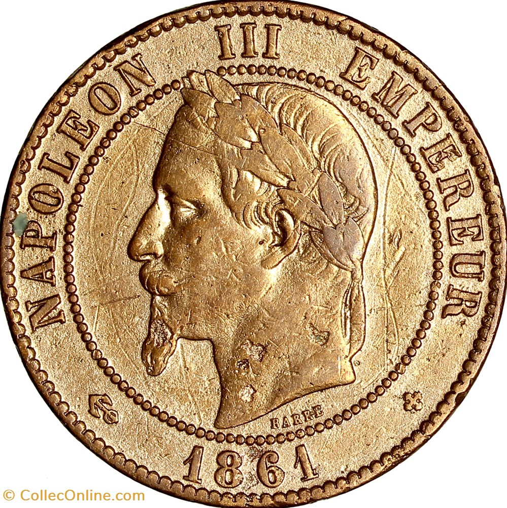 Dix centimes, tête laurée, Napoléon III, 1861, Strasbourg monnaies monde france dix centimes tete lauree napoleon iii 1861 strasbourg