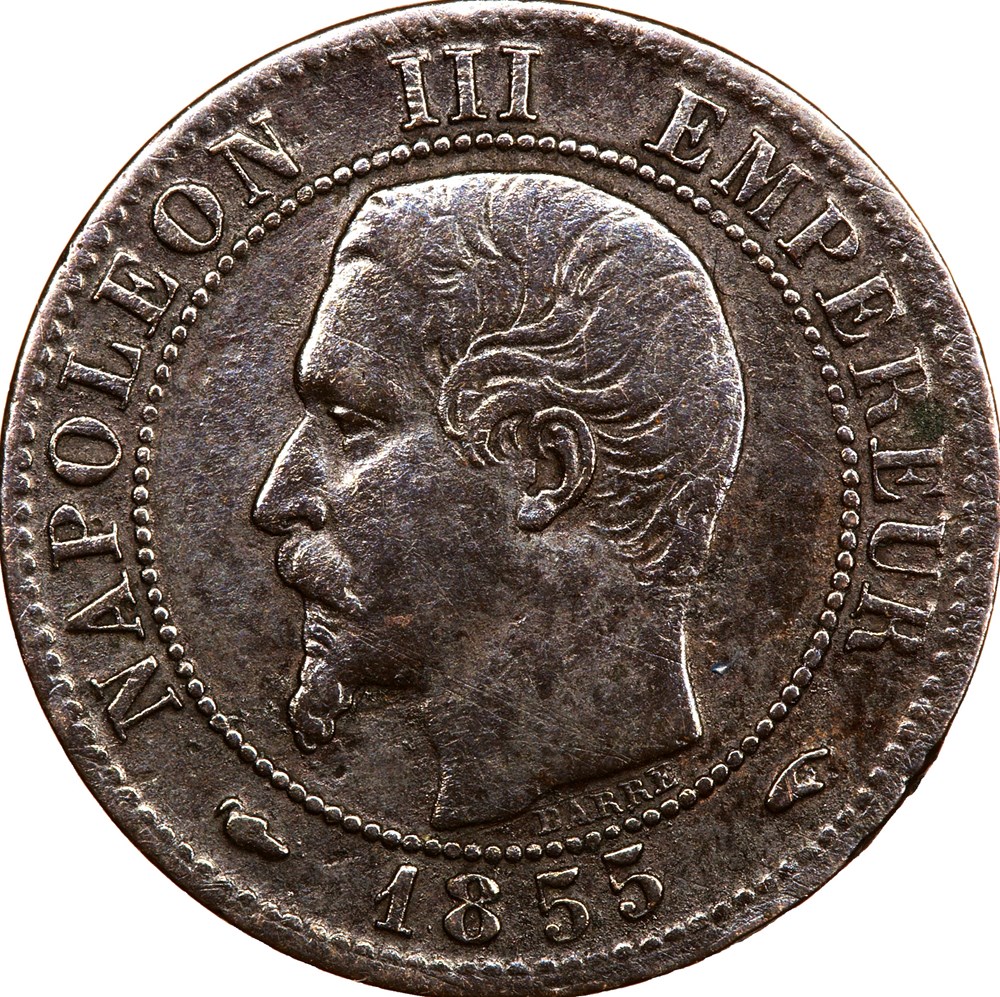 Un centime, tête nue, Napoléon III, 1855, chien, Paris monnaies monde france un centime tete nue napoleon iii 1855 chien paris