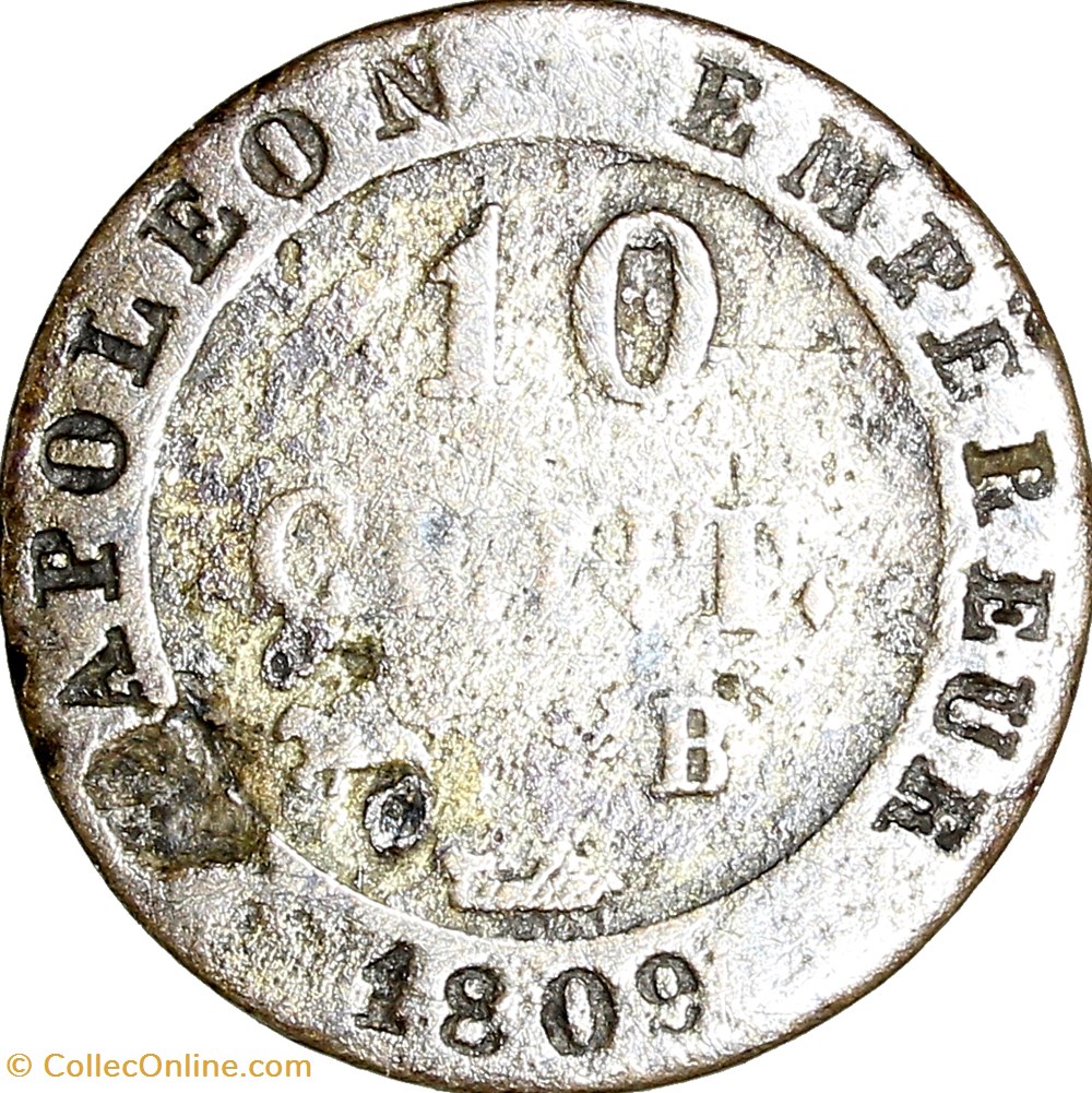 10 cent. à l'N couronnée, Napoléon Ier, 1809, Rouen monnaies monde france 10 cent a n couronnee napoleon ier 1809 rouen