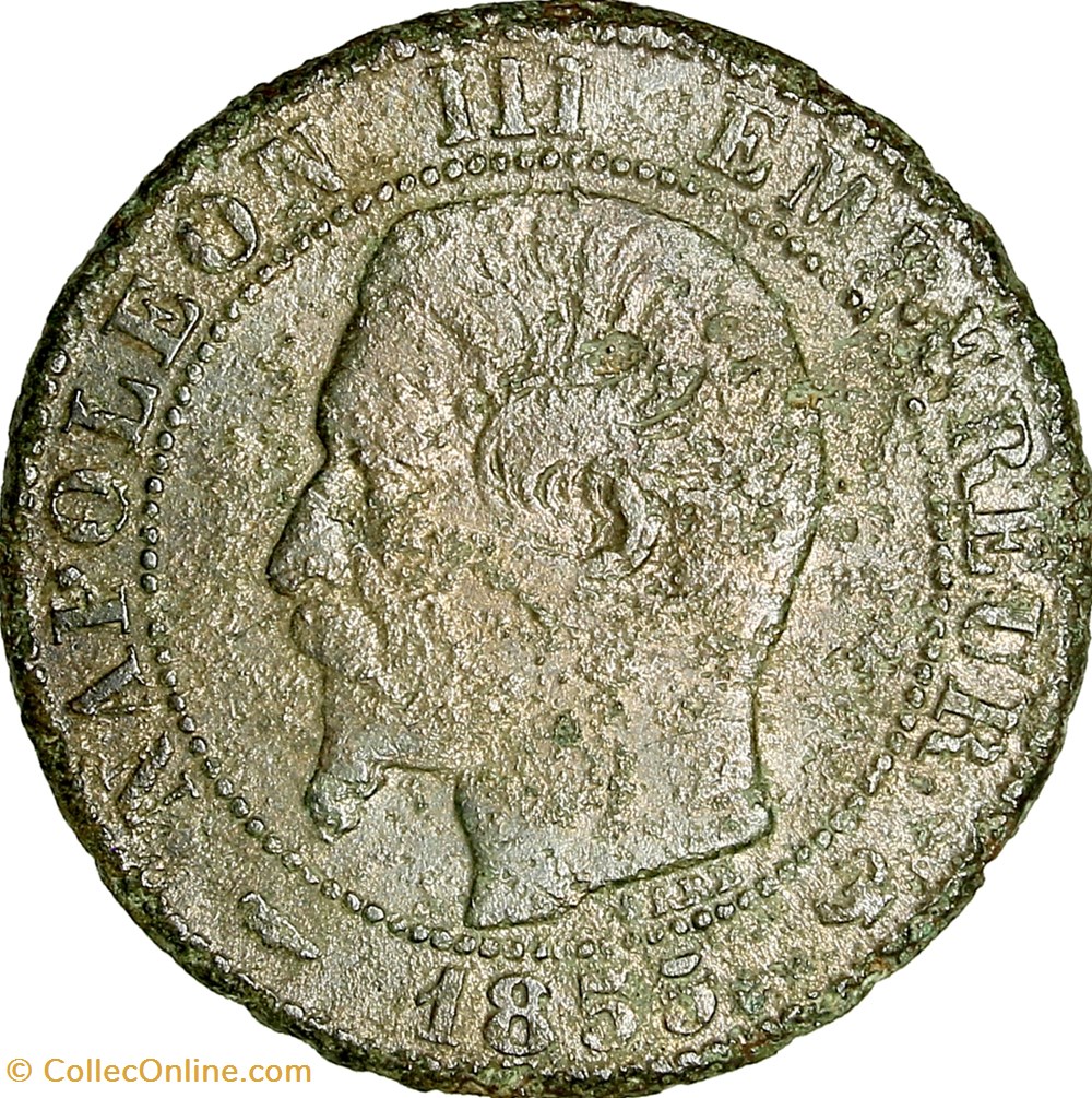 Cinq centimes, tête nue, Napoléon III, 1855, chien, Lille monnaies monde france cinq centimes tete nue napoleon iii 1855 chien lille
