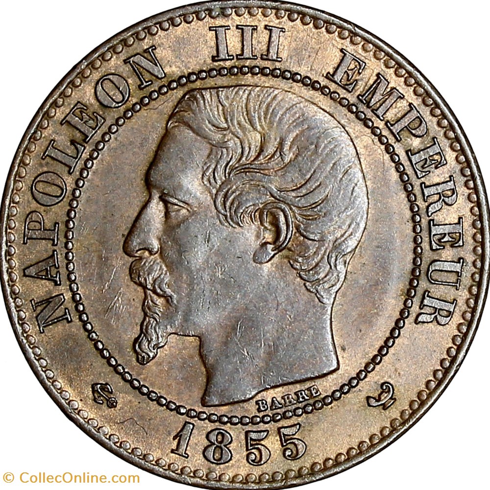 Deux centimes, tête nue, Napoléon III, 1855, Lille monnaies monde france deux centimes tete nue napoleon iii 1855 lille