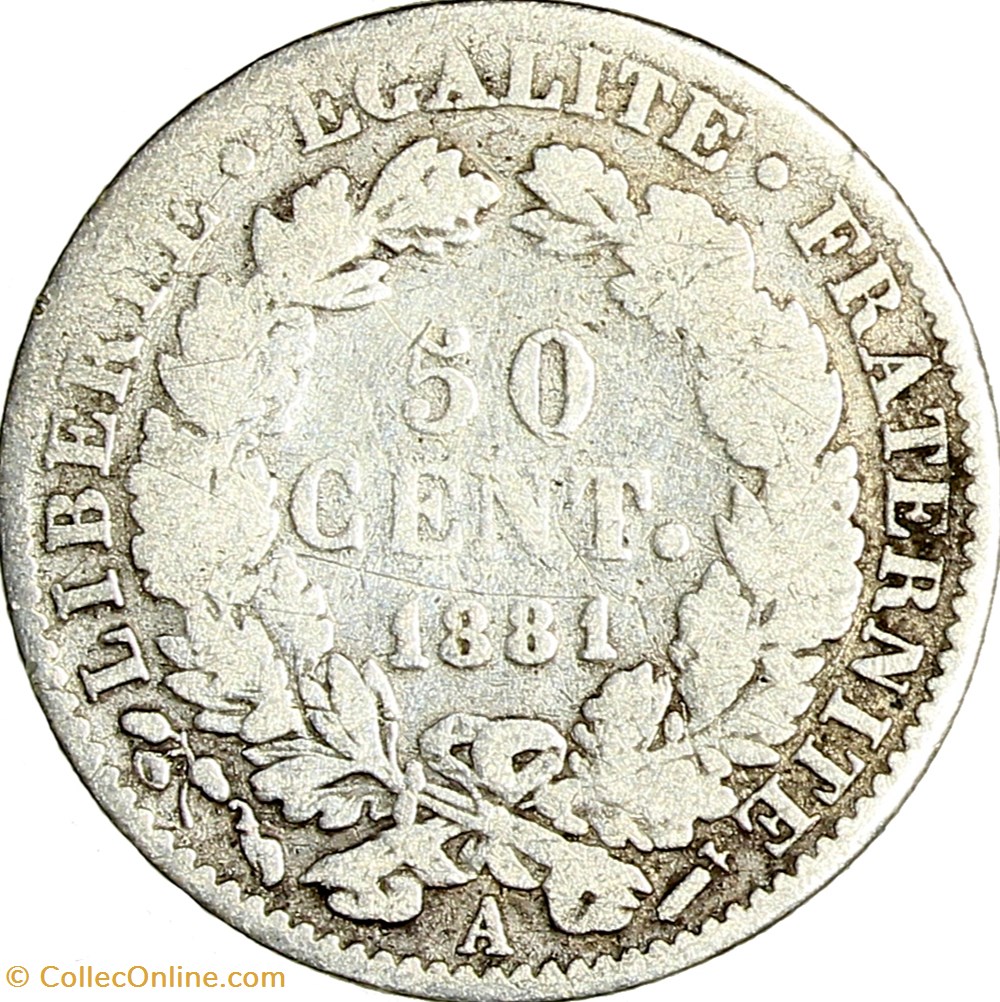 50 centimes Cérès, IIIe République, 1881, Paris monnaies monde france 50 centimes ceres iiie republique 1881 paris