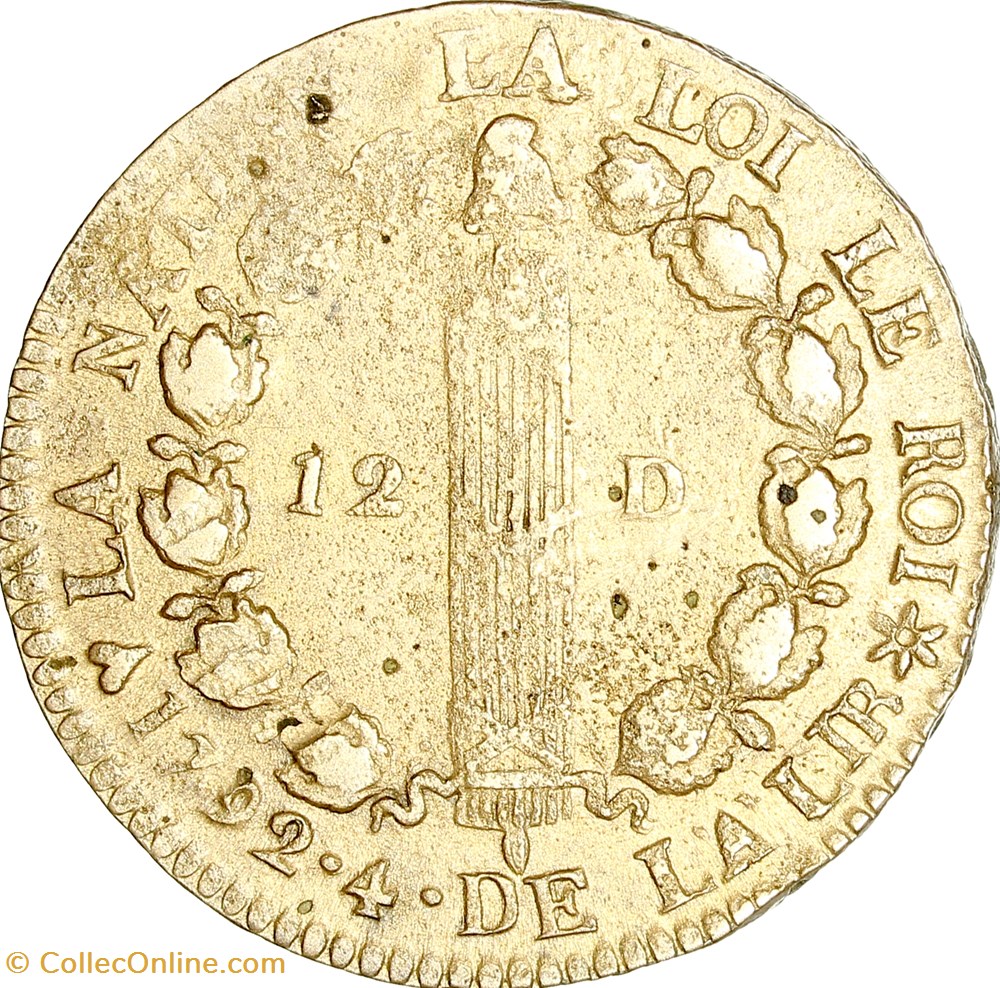 12 deniers au faisceau, type Français, Louis XVI, 1792, an 4, Strasbourg monnaies monde france 12 deniers au faisceau type francais louis xvi 1792 an 4 strasbourg
