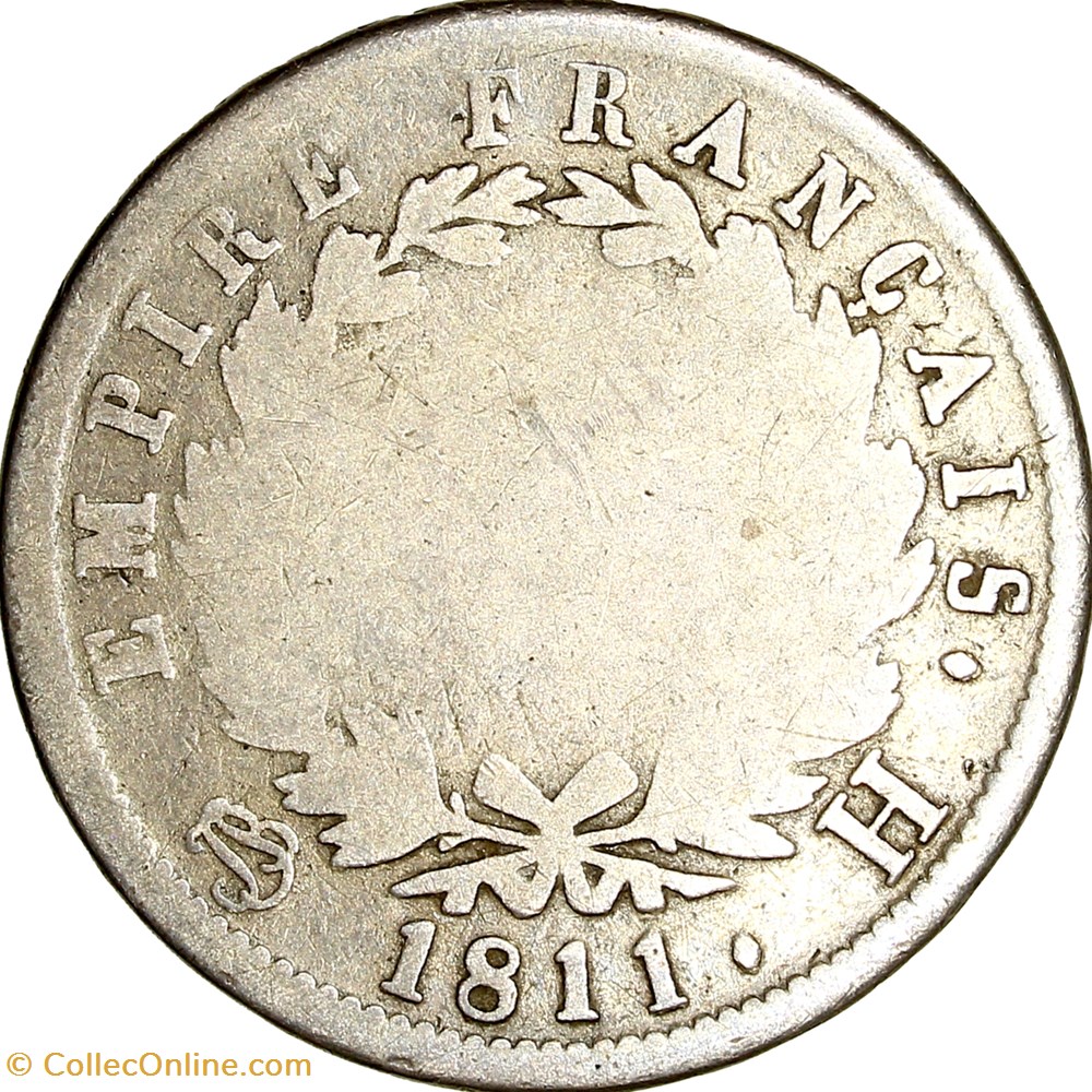 2 francs, tête laurée, Empire, Napoléon Ier, 1811, La Rochelle monnaies monde france 2 francs tete lauree empire napoleon ier 1811 la rochelle