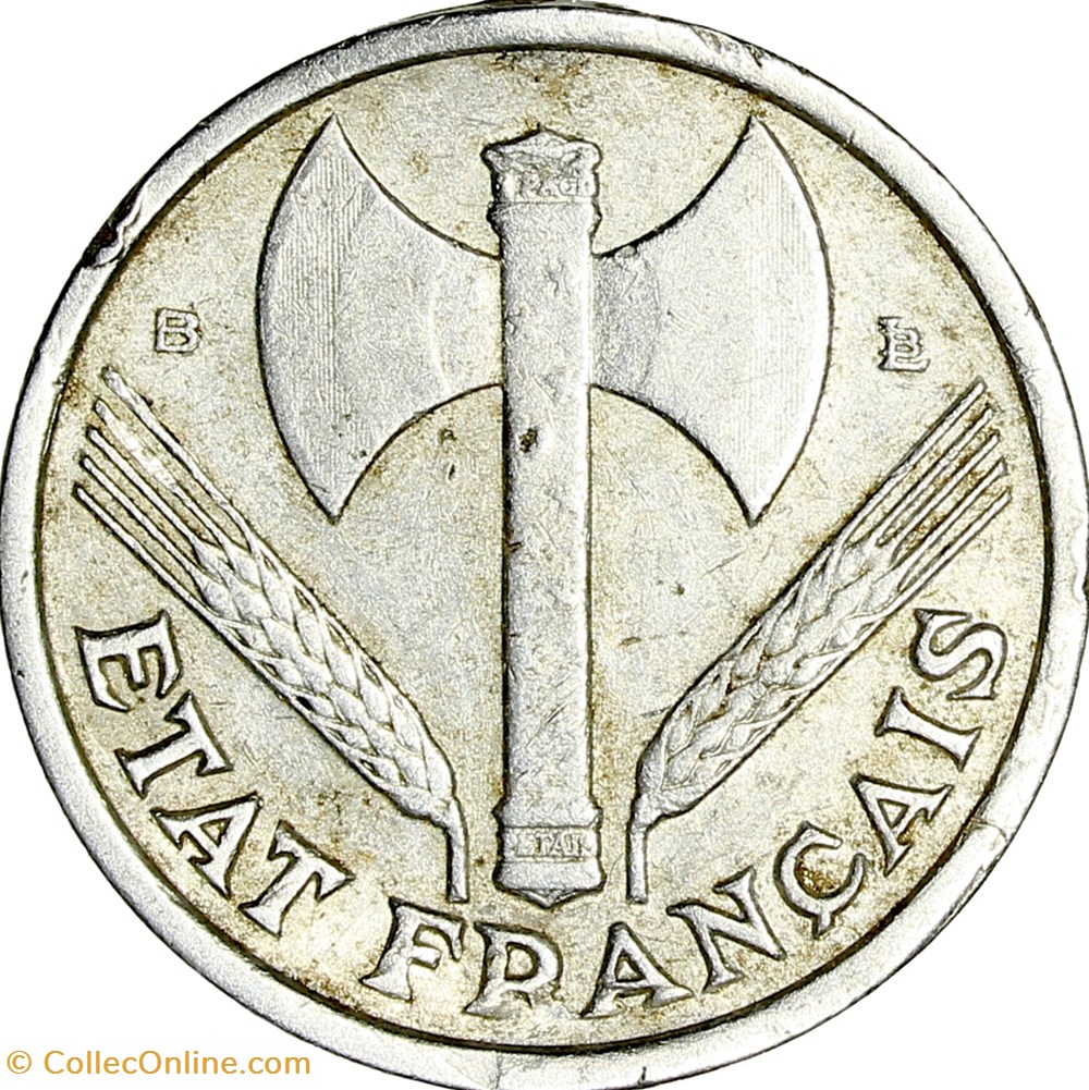 1 Franc Francisque, Légère, Etat Français, 1943,