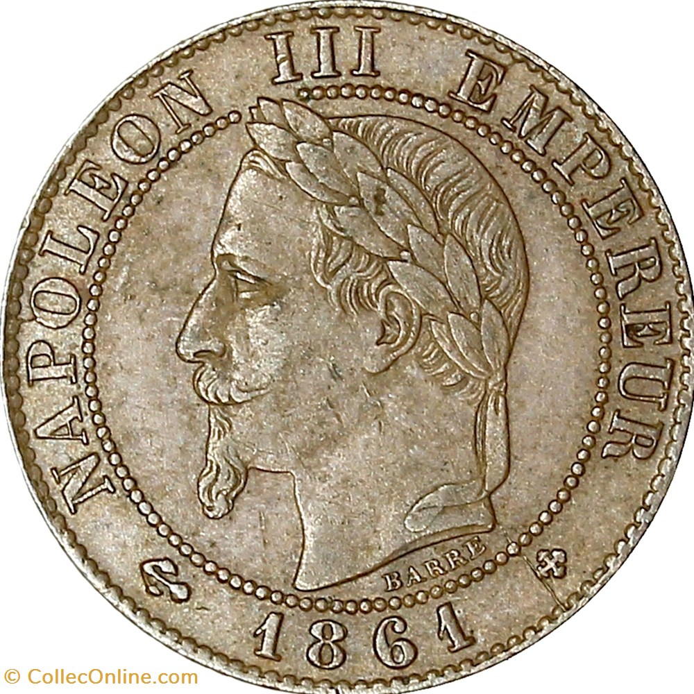 monnaies monde france un centime tete lauree napoleon iii 1861 strasbourg