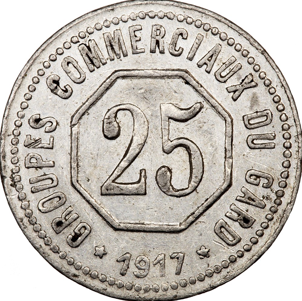 25 centimes, Groupes commerciaux du Gard, 1917 monnaies monde france 25 centimes groupes commerciaux du gard 1917