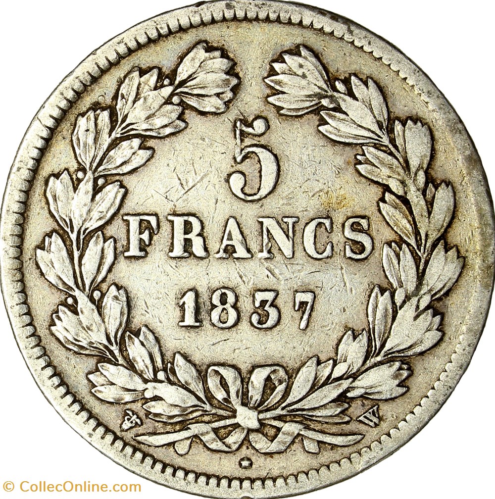 5 francs, 2e type Domard, Louis-Philippe Ier, 1837, Lille monnaies monde france 5 francs 2e type domard louis philippe ier 1837 lille