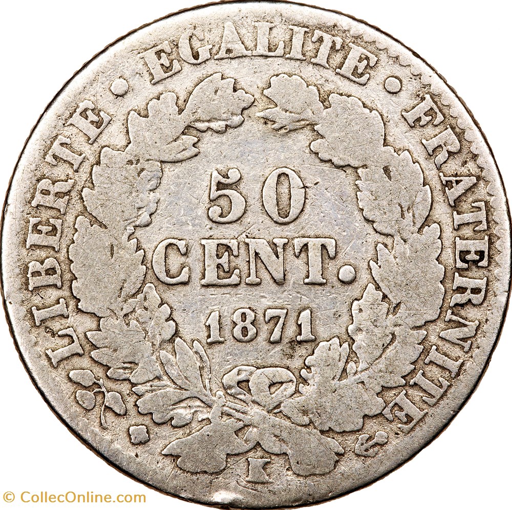 50 centimes Cérès, IIIe République, 1871, Bordeaux monnaies monde france 50 centimes ceres iiie republique 1871 bordeaux