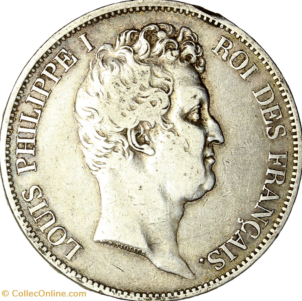 5 francs, type Tiolier, avec I, tranche en relief, Louis-Philippe Ier, 1830, Paris monnaies monde france 5 francs type tiolier avec i tranche en relief louis philippe ier 1830 paris