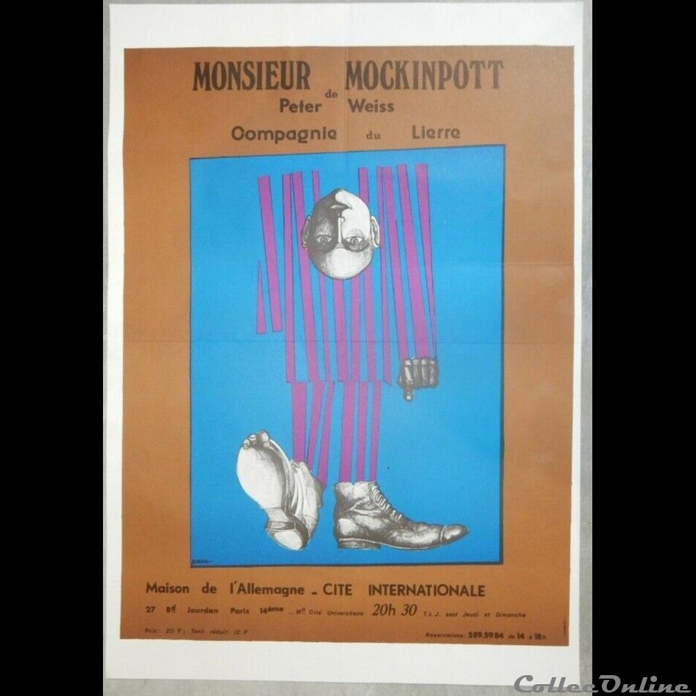 Cité Universitaire, Monsieur Mockinpott (1976) vieux papier affich spectacle cite universitaire monsieur mockinpott 1976