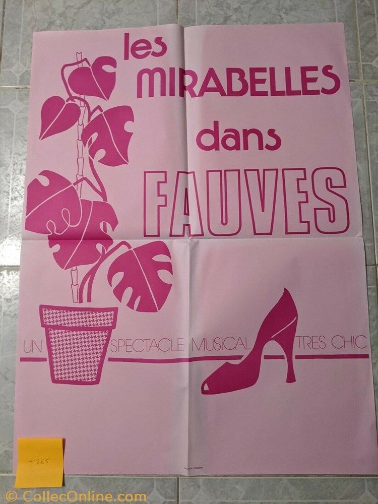 Les Mirabelles, Fauves (1975) 2 vieux papier affich spectacle les mirabelles fauves 1975