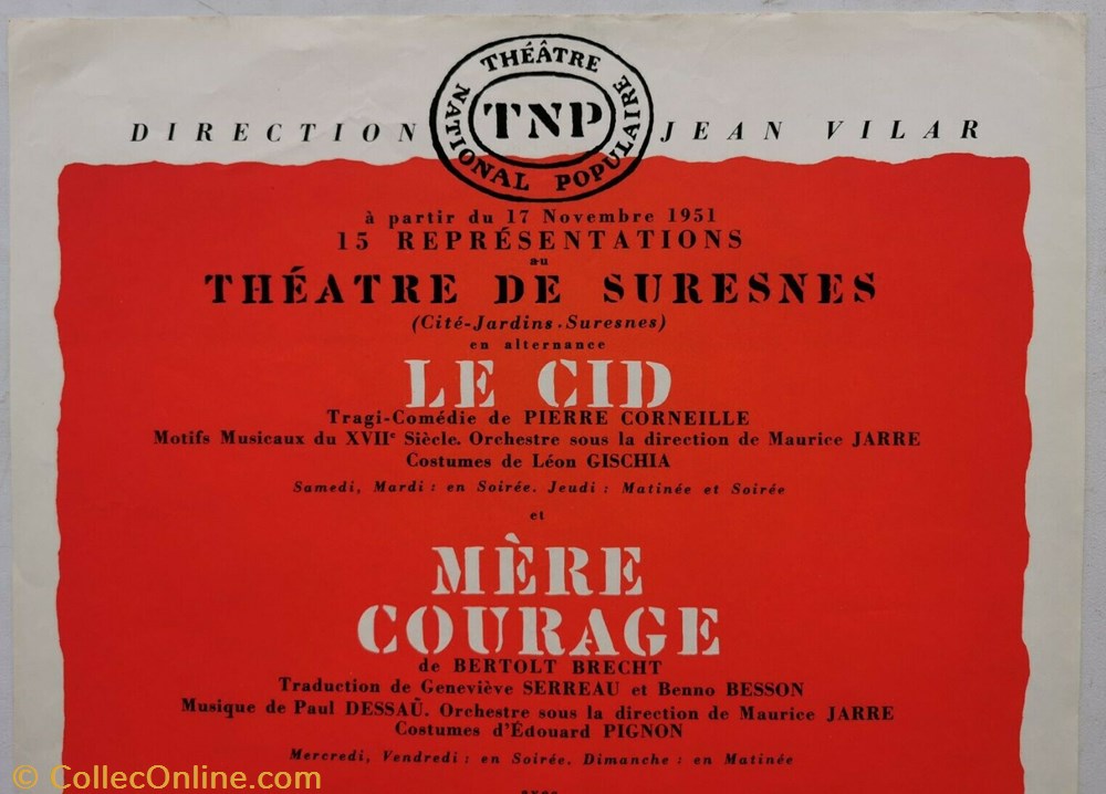 TNP, Le Cid et Mère Courage (1951) 2 vieux papiers affiches spectacle tnp le cid et mere courage 1951