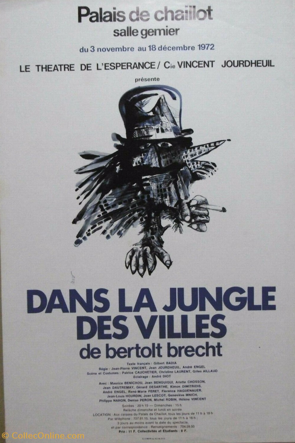 documents anciens affiches spectacle compagnie vincent jourdheuil dans la jungle des villes 1972