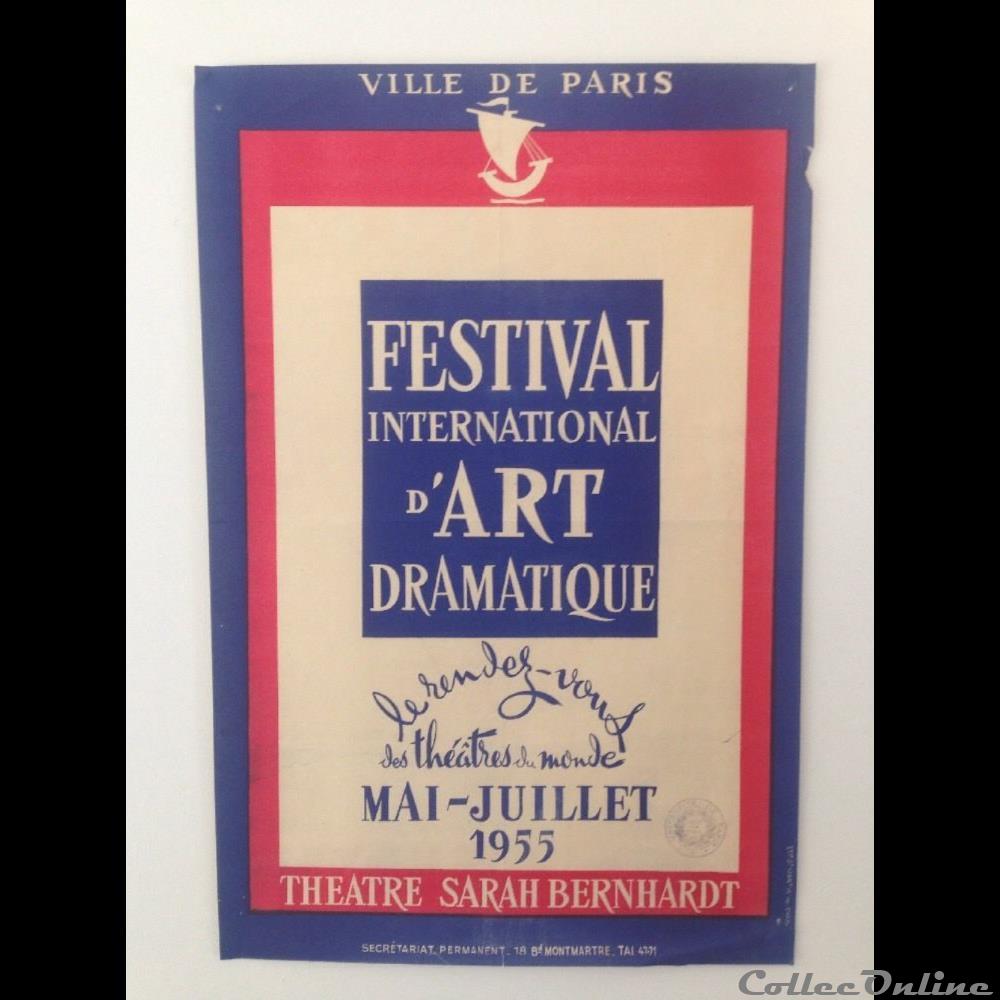 Festival international d'art dramatique (1955) vieux papier affich spectacle festival international art dramatique 1955
