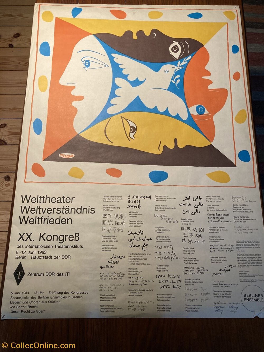 Berliner Ensemble, Welttheater/Weltverständnis/Weltfrieden (1983) documents anciens affiches spectacle berliner ensemble welttheater weltverstandnis weltfrieden 1983