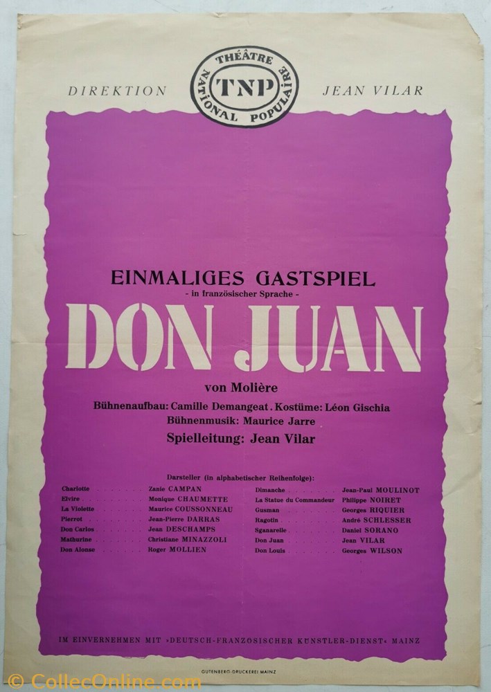 TNP, Don Juan (1953) vieux papier affich spectacle tnp don juan 1953