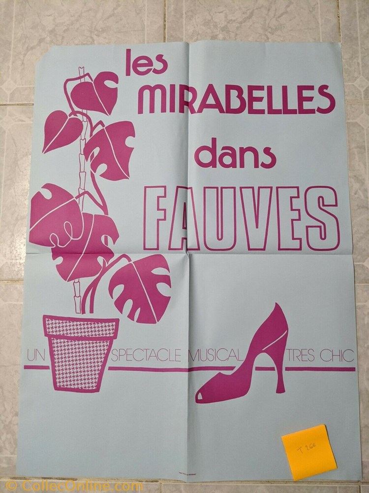 Les Mirabelles, Fauves (1975) 3 vieux papier affich spectacle les mirabelles fauves 1975