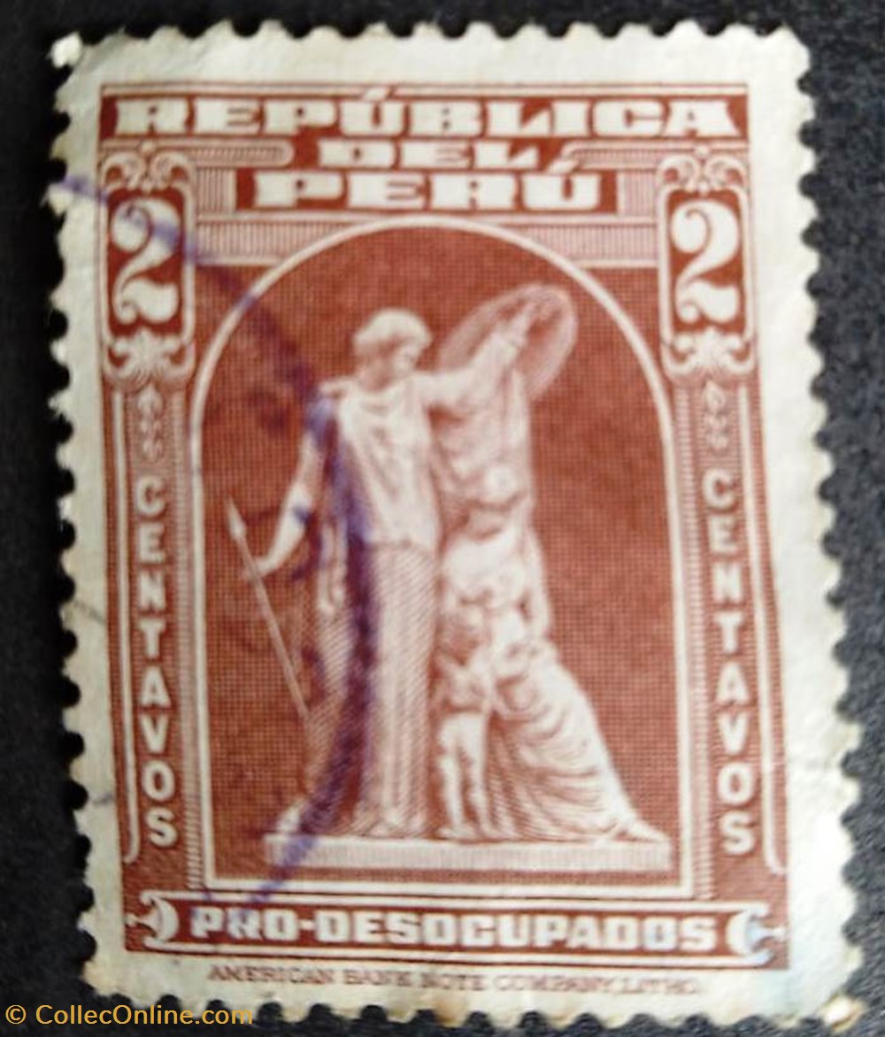 Pro desocupados - Estátua Proteção - Marrom (Peru 1938) Protection selos p 2 centavos brow
