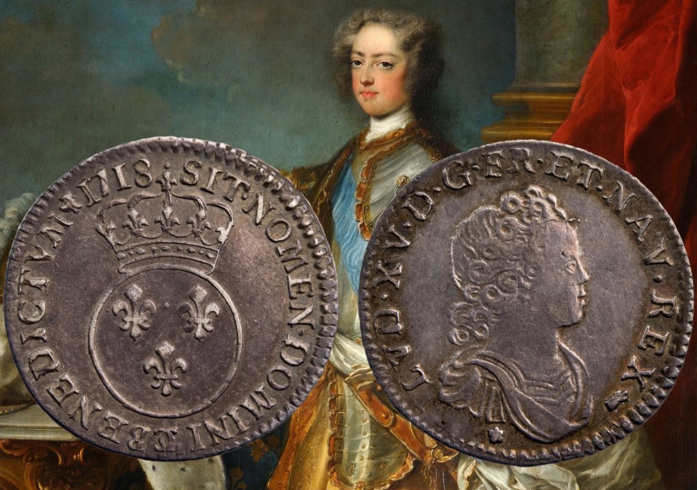 1718 Dixième d'écu dit "Vertugadin" monnaies europe medievale france feodales 1718 dixieme ecu dit vertugadin