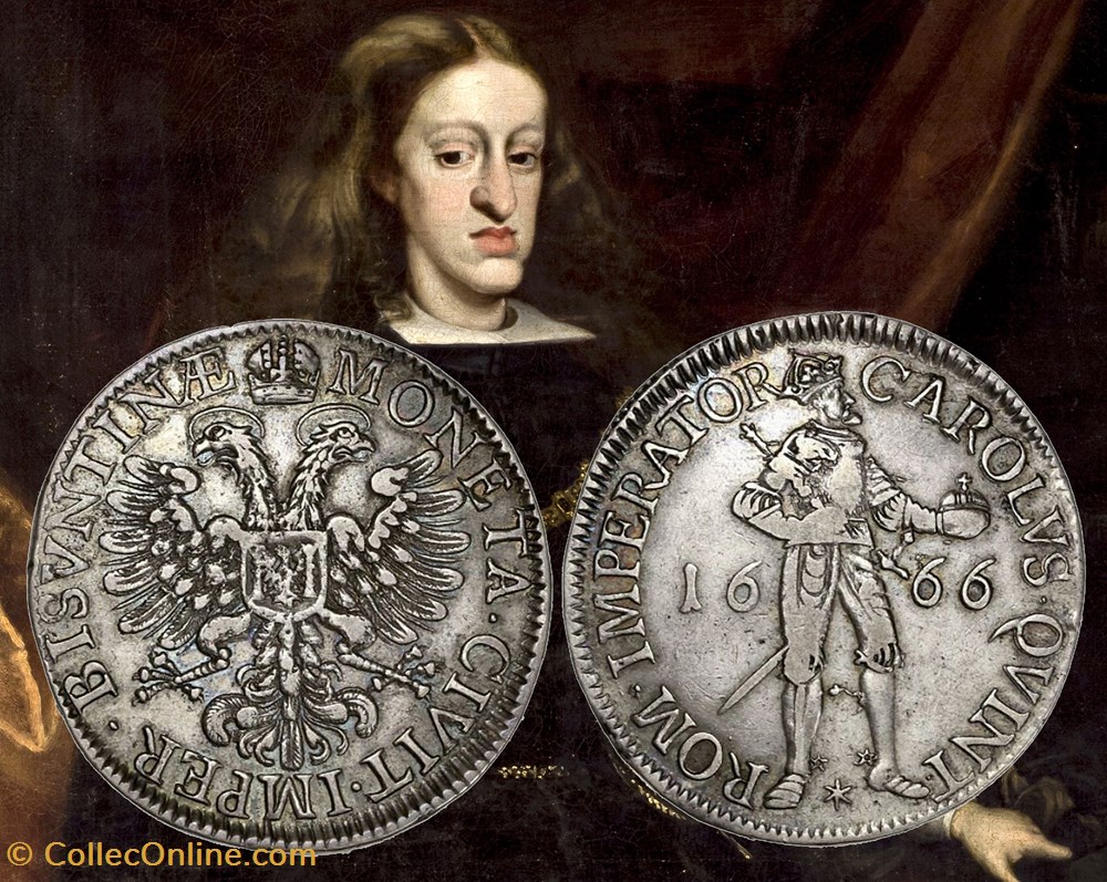 Daldre 1666 Besançon. Règne de Charles II. Variété. monnaies europe medievale france feodales daldre 1666 besancon regne de charles ii variete