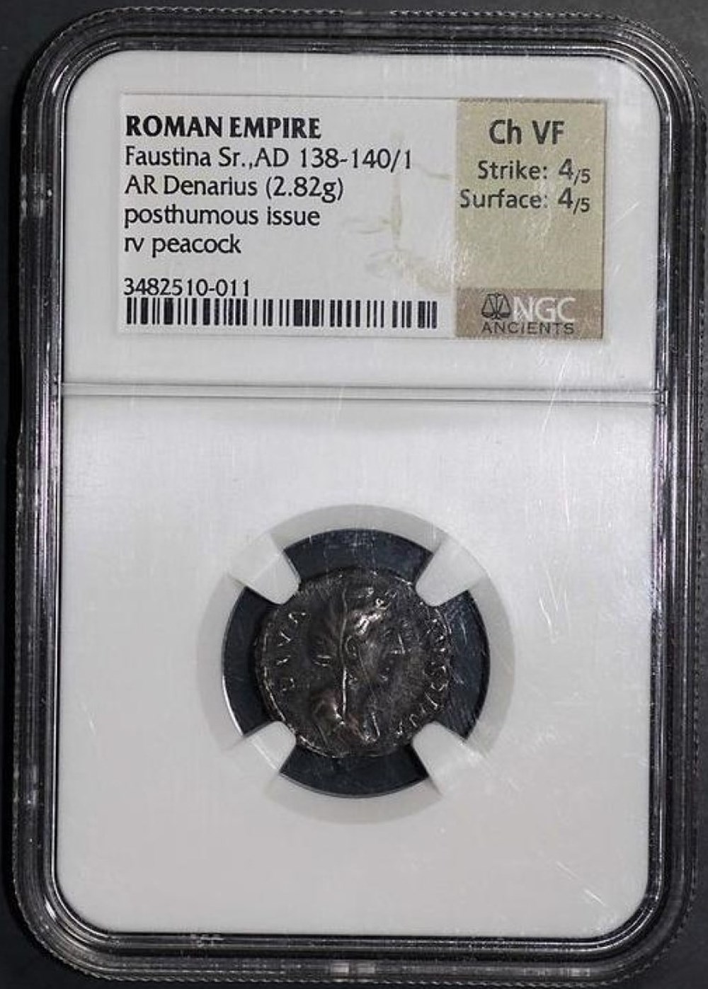 Silver Denarius of Empress Faustina Sr. Peacock standing on reverse. coins ancient to romans imperial republican silver denarius of empress faustina sr peacock standing on reverse