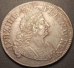 Demi Ecu aux Insignes Louis XIV 1701 C Caen