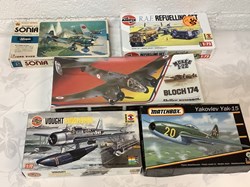 Ensemble de 5 maquettes aviation militaire à construire de marque Airfix, Heller Humbrol, Matchbox et Hasegawa avec leur notice