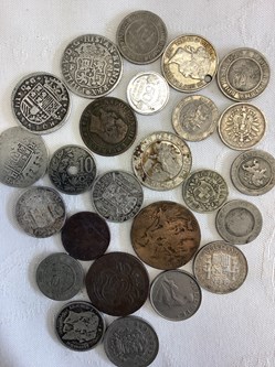 Lot de pièces dont plusieurs en argent, anciennes, 1723, 1740, 1862,