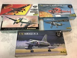 Ensemble de 5 maquettes aviation militaire à construire de Heller et Fujimi avec leur notice (sauf Fujimi)
