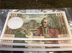 Lot de 3 billets de 10 francs 1973