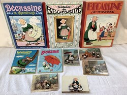 Lot Bécassine, dont 3 rééditions, 2 petits livres enfant 1969 et 5 cartes postales, les BD sont non déchirées, non crayonnées