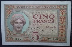 Madagascar P-035a.2 5 francs ND1937-1948