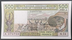 Afrique de l'ouest (Etats d') P-106 Aj 500 francs 1986