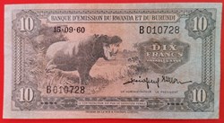 Rwanda et Burundi P-02a.1 10 francs 1960