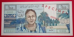 Mauritanie P-001s 100 Ouguiya mauritanien 1973 Specimen
