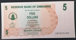 Zimbabwe P-038 5 dollars 2007
