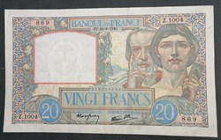 France P-092a 20 francs type 1940 "science et travail"