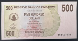 Zimbabwe P-043 500 dollars 2007