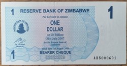 Zimbabwe P-037 1 dollar 2007