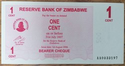 Zimbabwe P-033 1 cent 2006