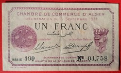 Algérie chambre de commerce d'Alger JP.137.1 1 franc 1914