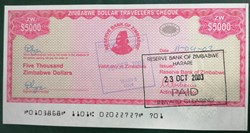 Zimbabwe P-012a 5000 dollars Travellers cheque