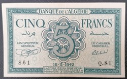 Algérie P-091 5 francs 1942