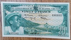 Congo belge P-031a 20 francs 1957
