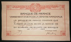 France - versement d'or - 20 francs 1915