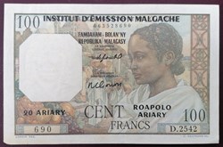 Madagascar P-046b 100 francs 1950