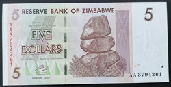 Zimbabwe P-066 5 dollars 2007