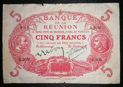 Ile de la réunion P-014a.3 5 francs "Law" Cabasson rouge